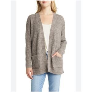 Caslon Brown Taupe Heather Open Front Cardigan - Women's L